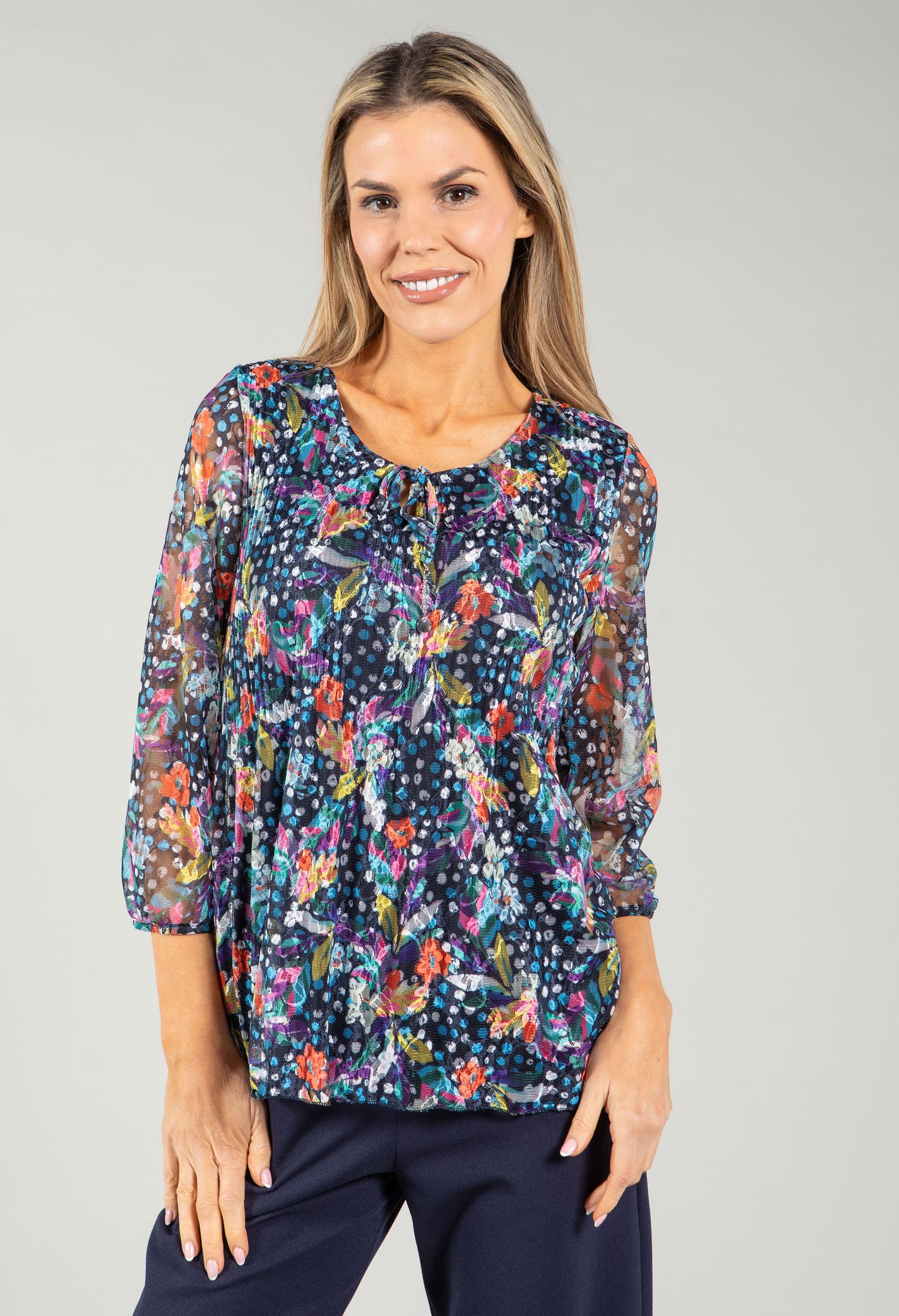 Plisse Pleated Floral Lace Blouse