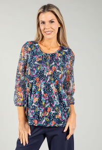 Plisse Pleated Floral Lace Blouse