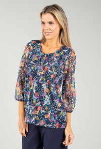 Plisse Pleated Floral Lace Blouse