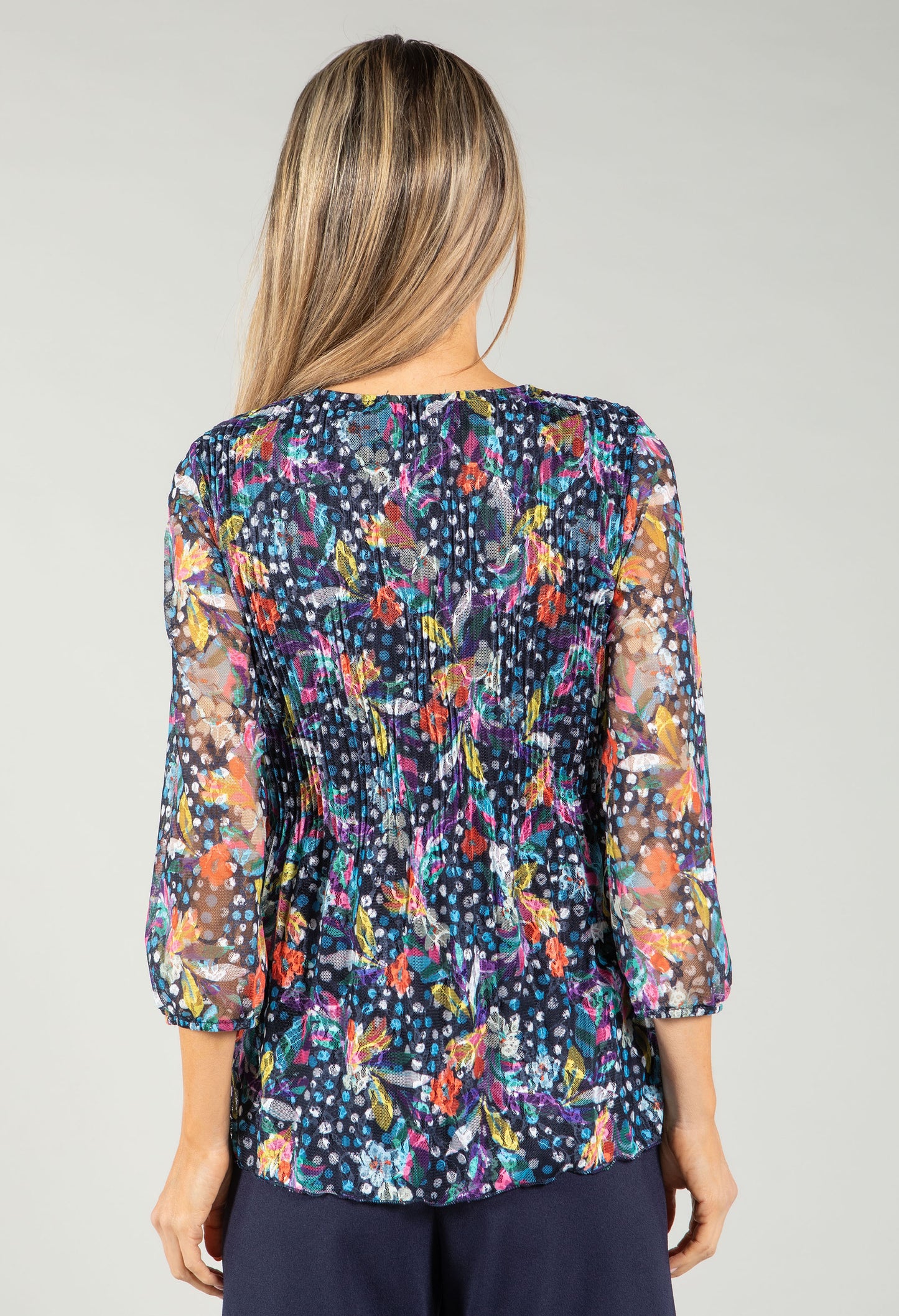 Plisse Pleated Floral Lace Blouse