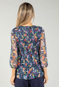 Plisse Pleated Floral Lace Blouse