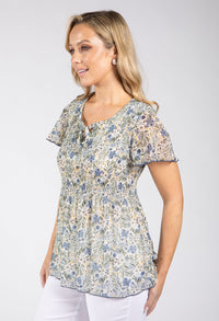 Floral Print Plisse Pleated Top