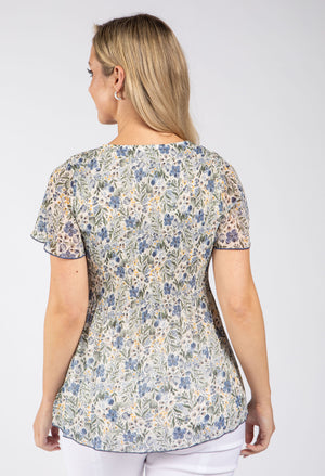 Floral Print Plisse Pleated Top