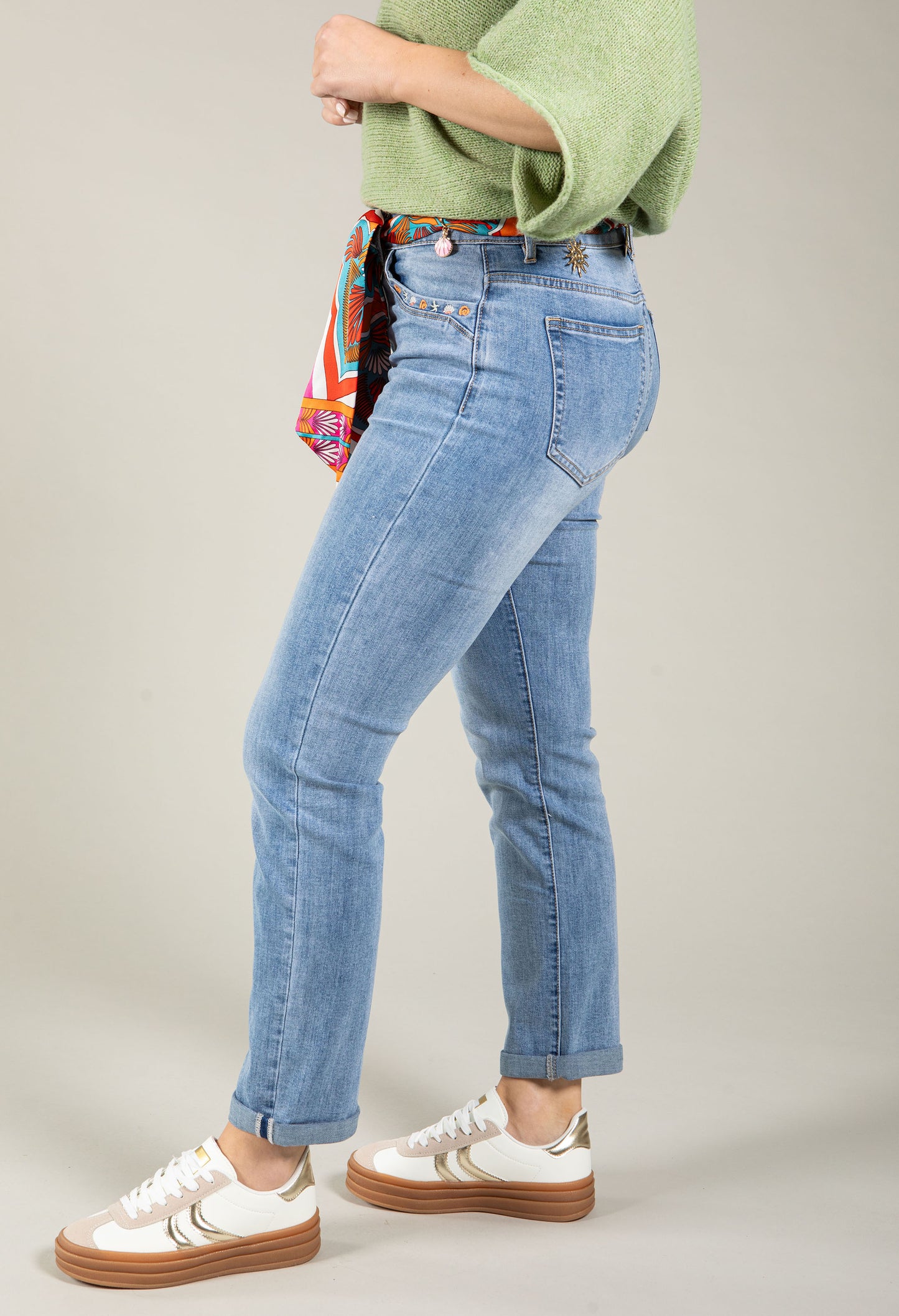 Satin Belt Detail Jeans