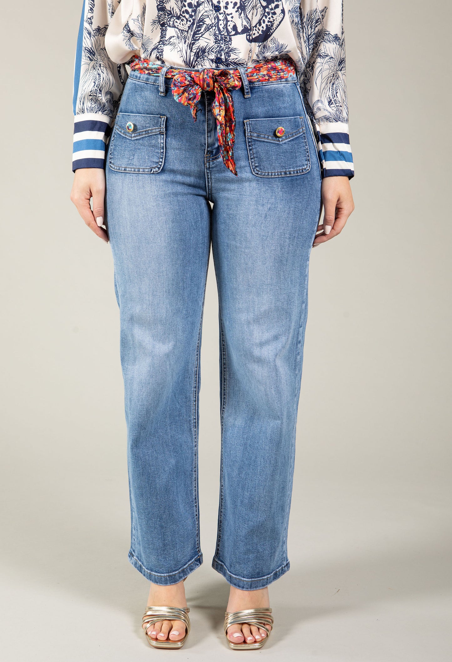Scarf Belt Wide Leg Jeans