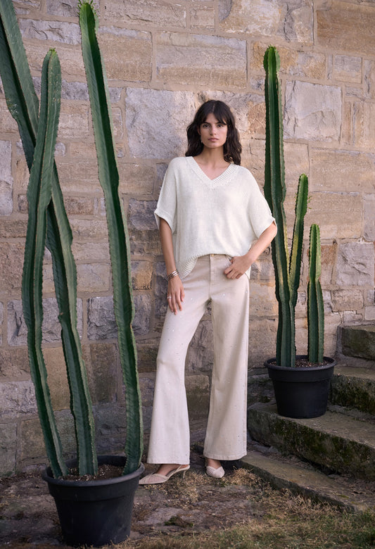 Wide Leg Jewel Embellished Trousers