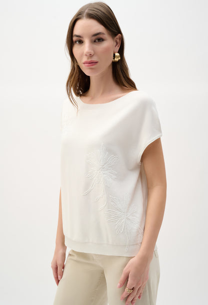 Embroidered Boat Neck Top