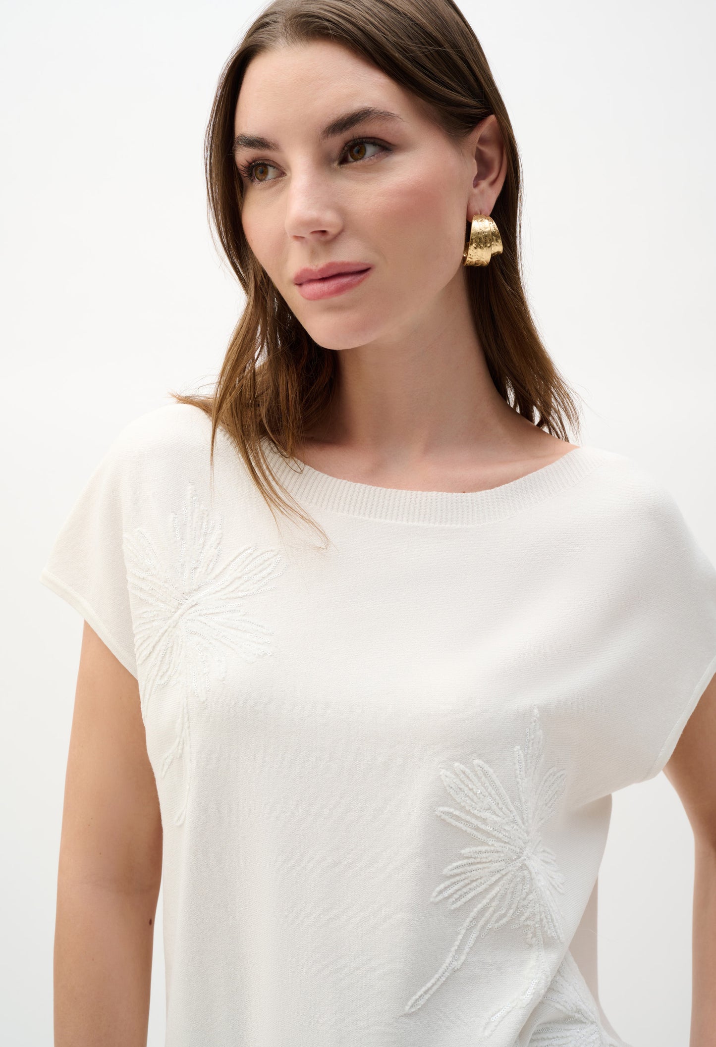 Embroidered Boat Neck Top