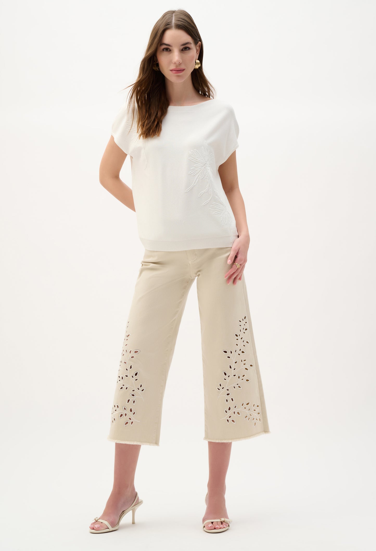 Embroidered Boat Neck Top