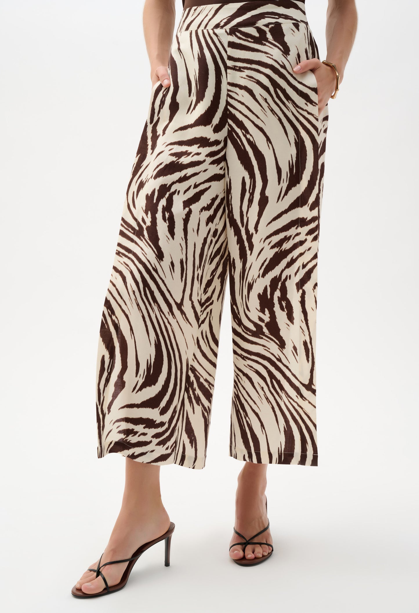 Linen Blend Animal Print Culotte Trousers