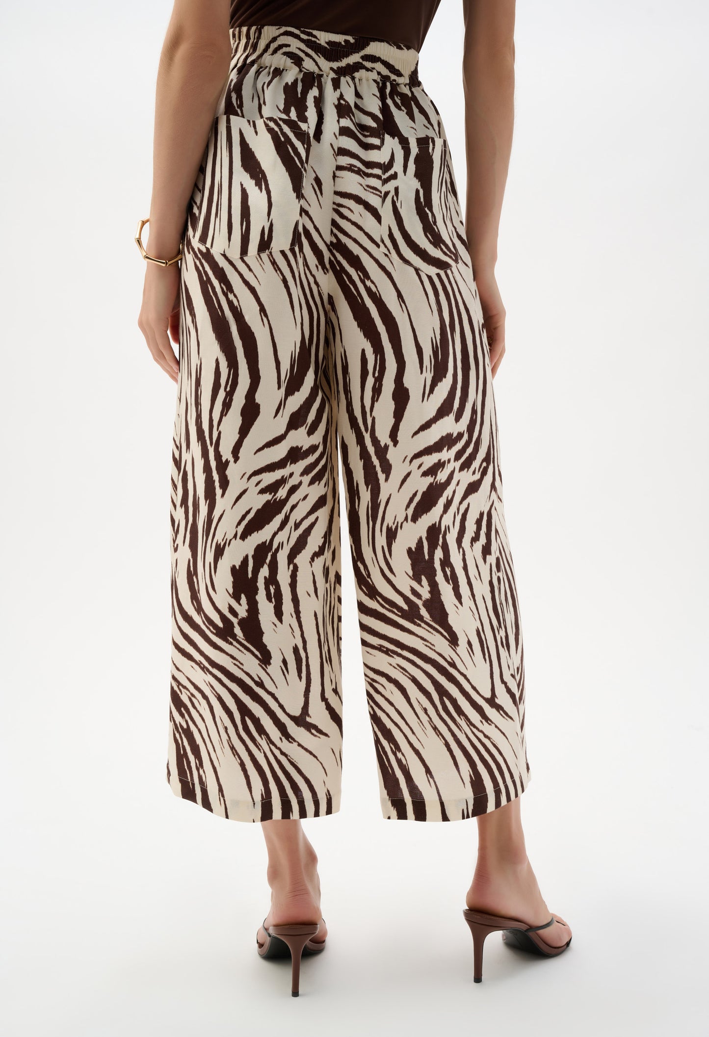 Linen Blend Animal Print Culotte Trousers