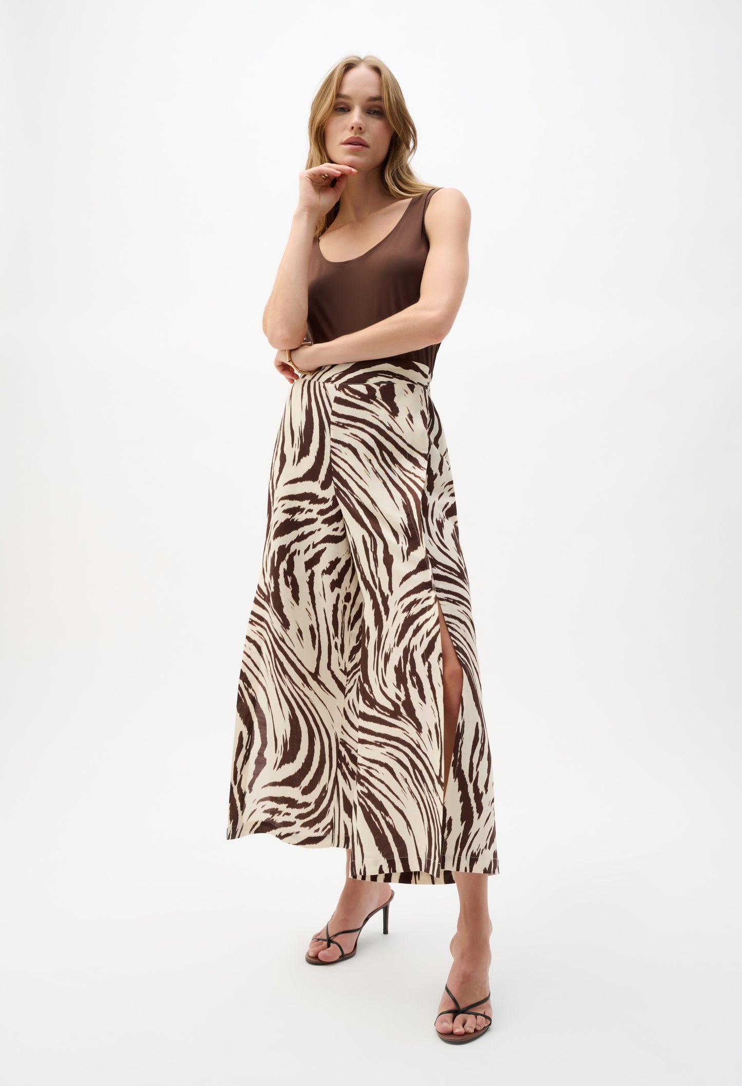Linen Blend Animal Print Culotte Trousers