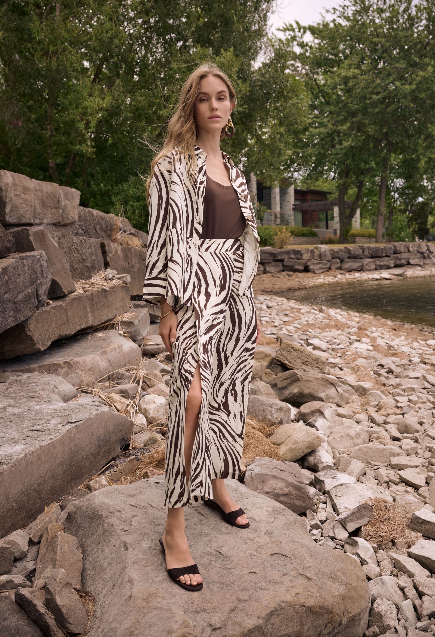 Linen Blend Animal Print Culotte Trousers