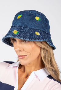 lemon detail denim bucket hat