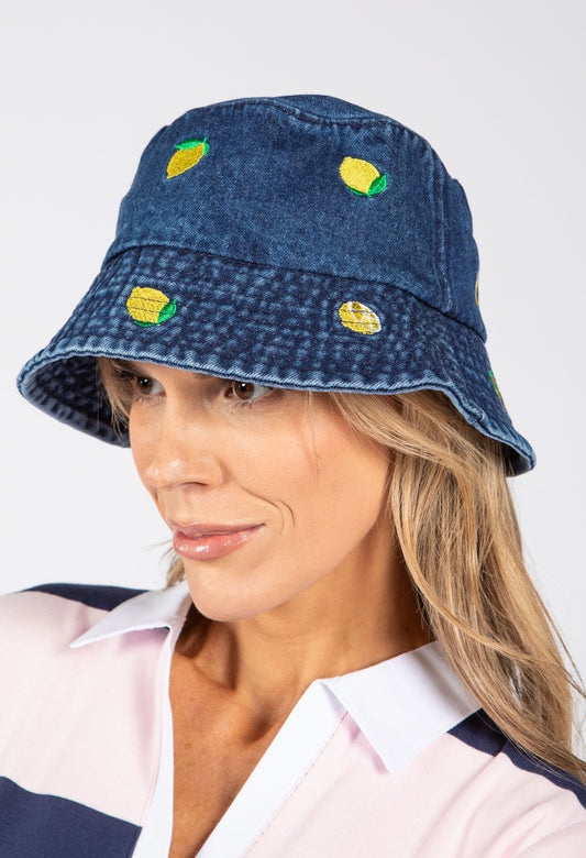 lemon detail denim bucket hat