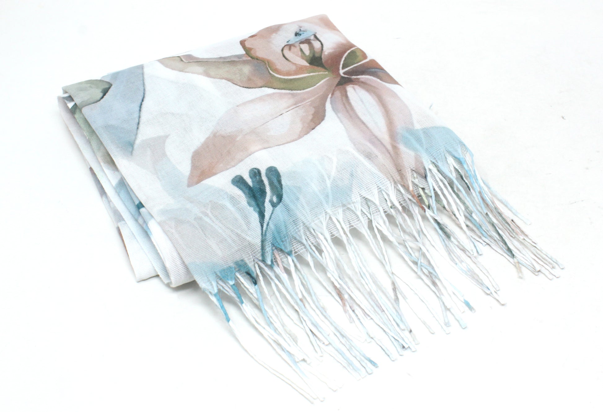 floral print scarf with tassel ends