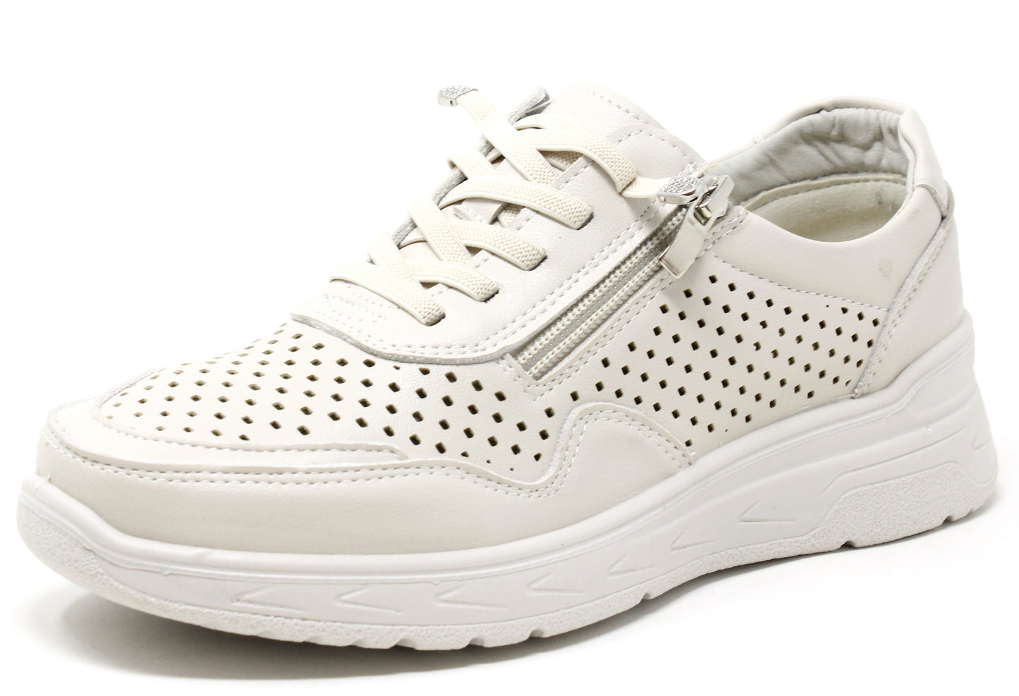 Laser cut detail trainer with wedge sole and bungee laces