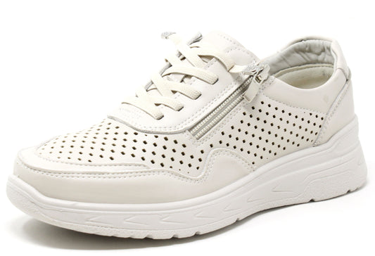 Laser cut detail trainer with wedge sole and bungee laces