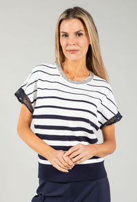 Diamante Detail Striped Top