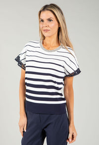 Diamante Detail Striped Top