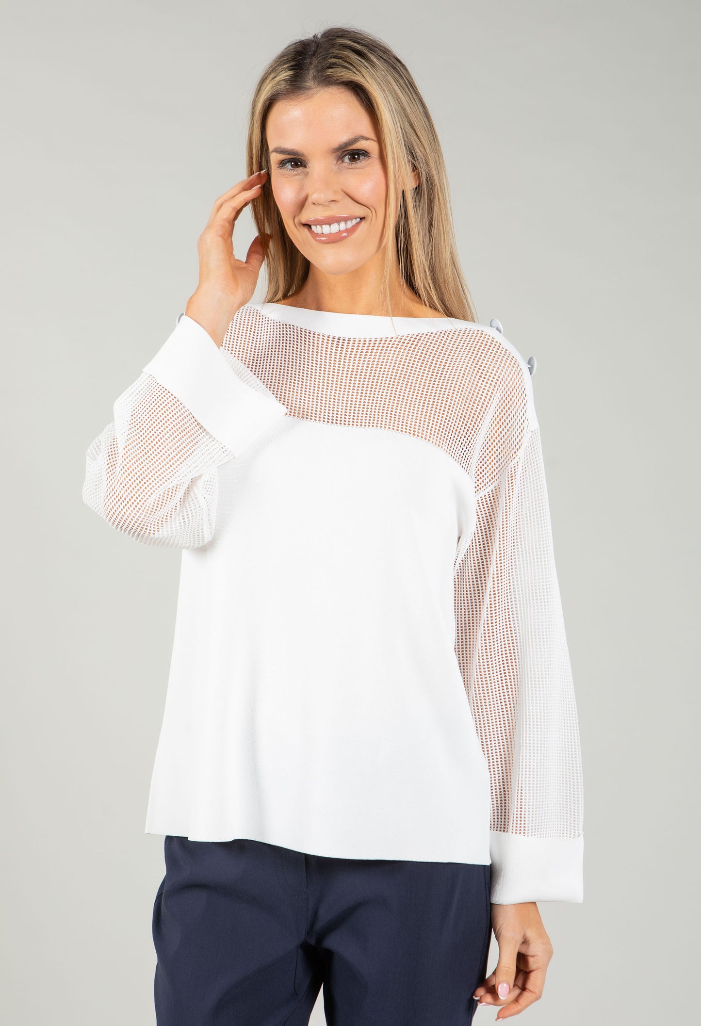 Fine Knit Mesh Panel Top