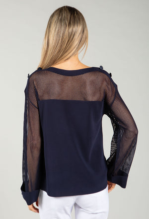 Fine Knit Mesh Panel Top