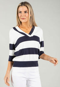 Striped Fine Knit V-Neck Top