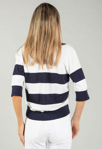 Striped Fine Knit V-Neck Top