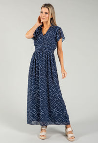 Polka Dot V-Neck Midi Dress