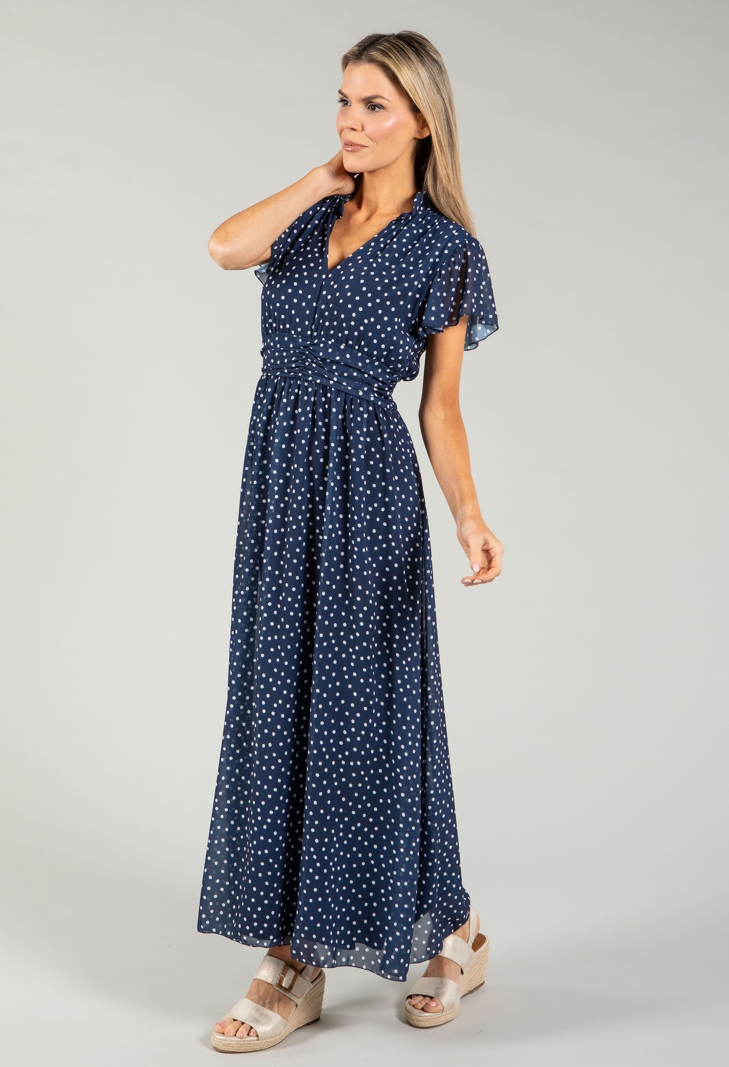 Polka Dot V-Neck Midi Dress