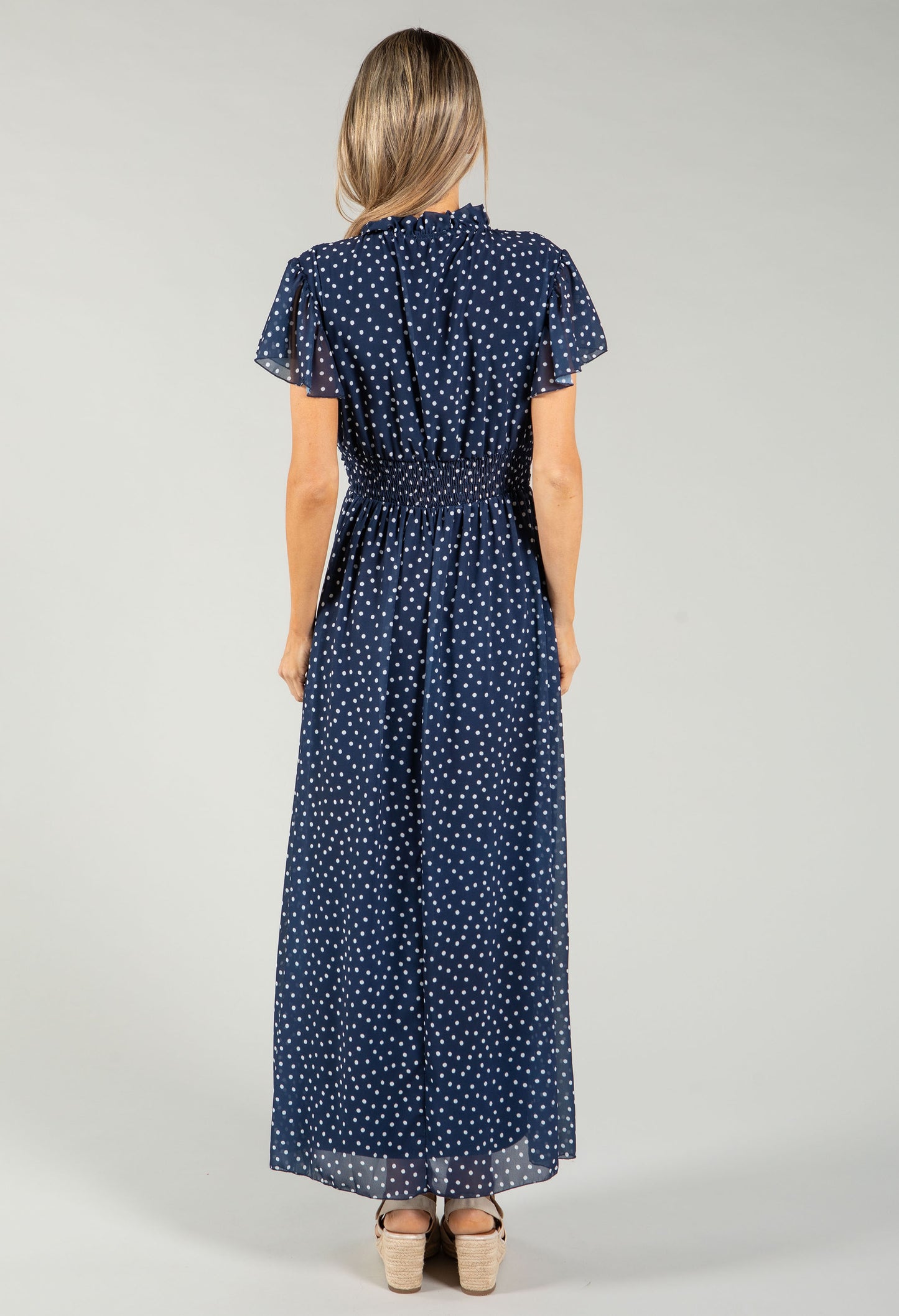 Polka Dot V-Neck Midi Dress