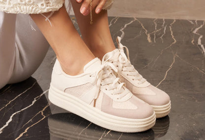 crochet details trainer with faux suede panels and platform sole
