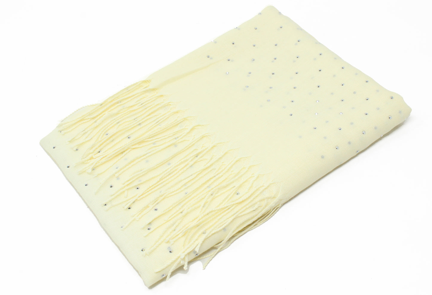 diamante detailed scarf with tassel ends in lemon yellow