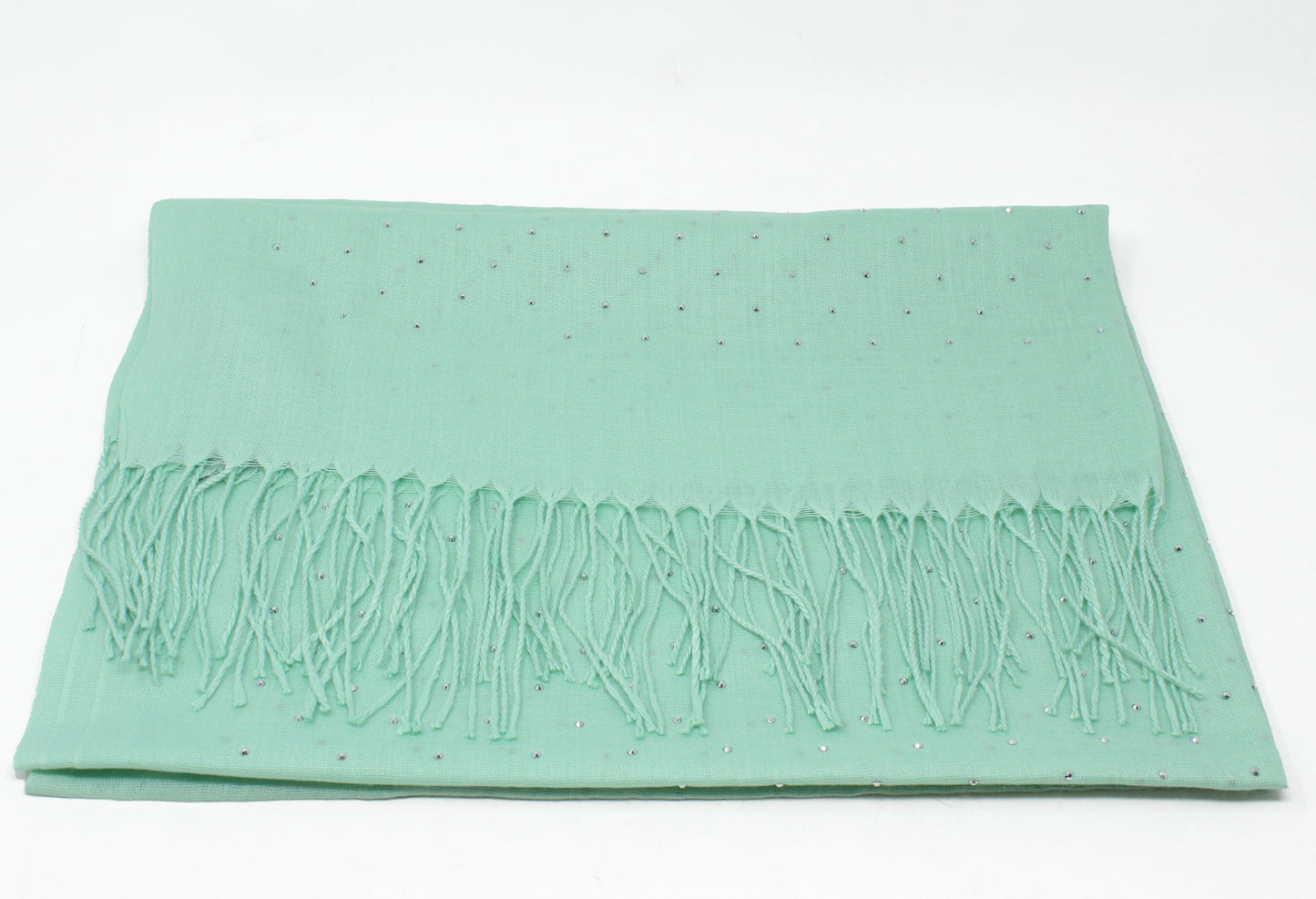 diamante detailed scarf with tassel ends in minty green