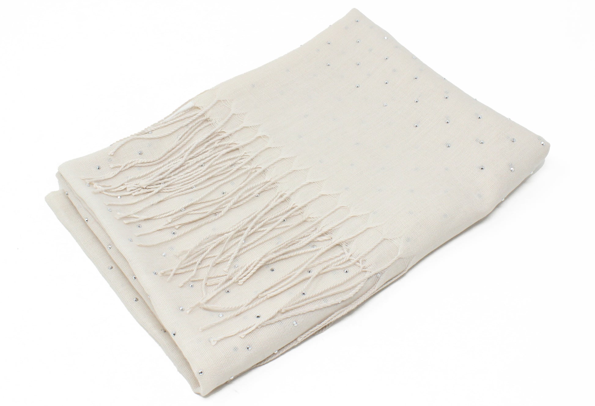 diamante detailed scarf with tassel ends in beige