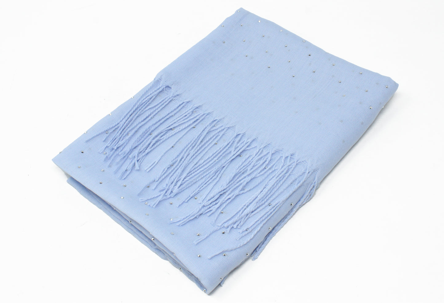 diamante detailed scarf with tassel ends in cornflower blue