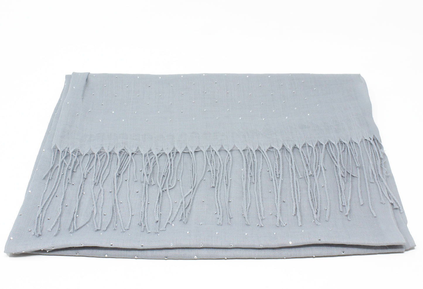 diamante detailed scarf with tassel ends in light grey