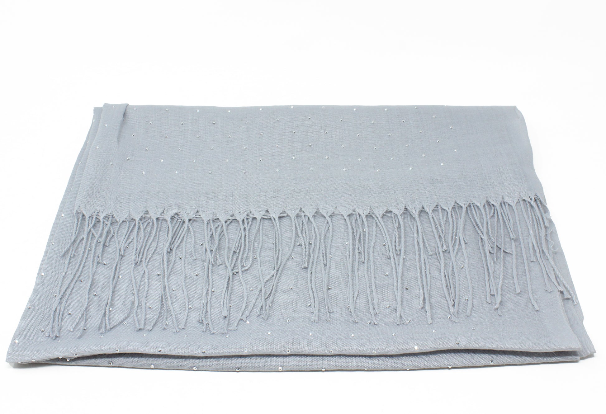 diamante detailed scarf with tassel ends in light grey