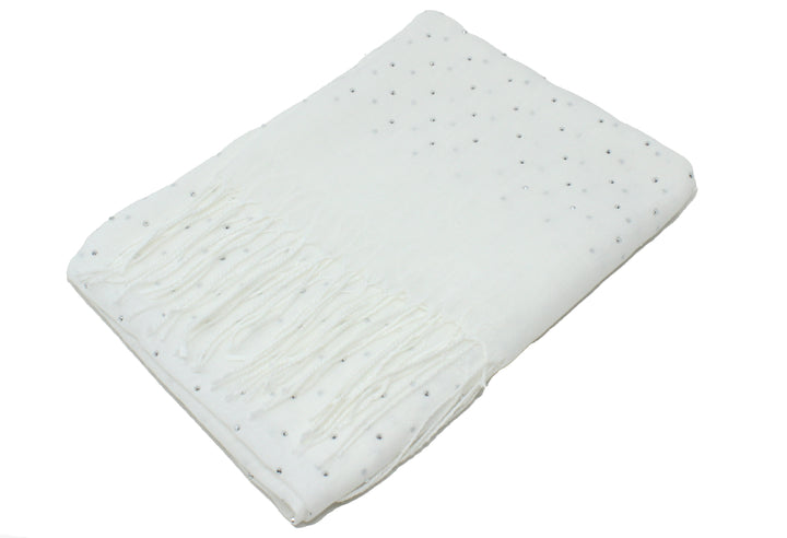diamante detailed scarf with tassel ends in white