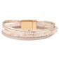Multistrand bracelet with a gold clasp on a white background