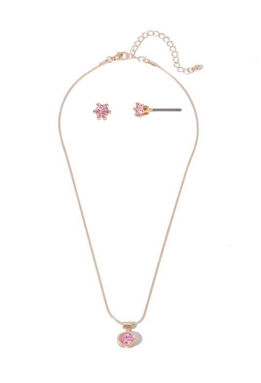 Pink Diamante Necklace and Earring Set