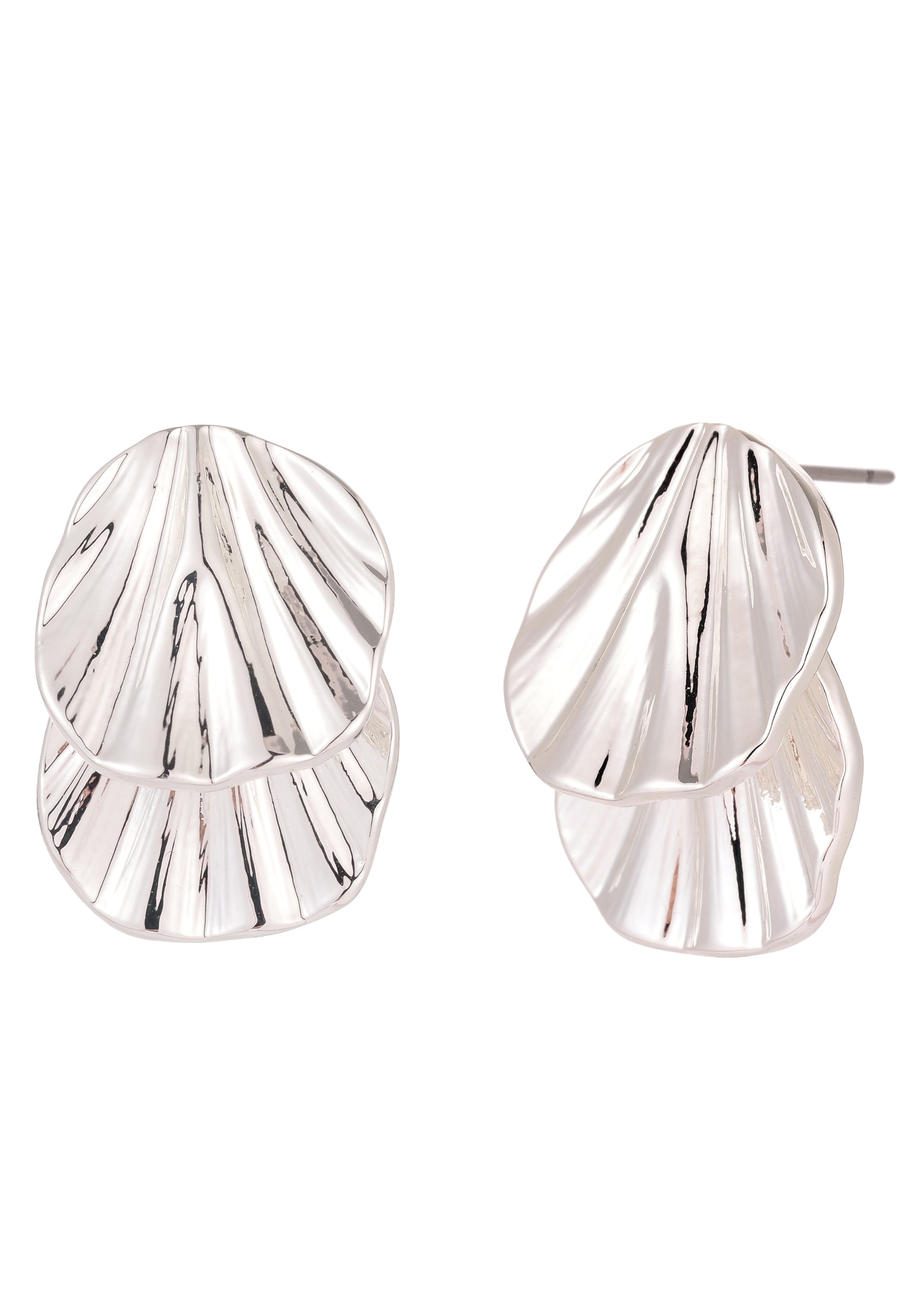 Silver shell-shaped earrings on a white background