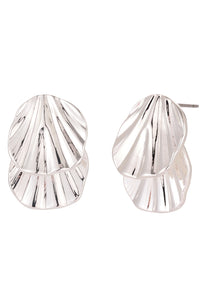 Silver shell-shaped earrings on a white background