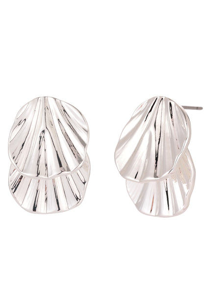 Silver shell-shaped earrings on a white background