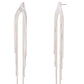 Pair of long, thin silver earrings on a white background