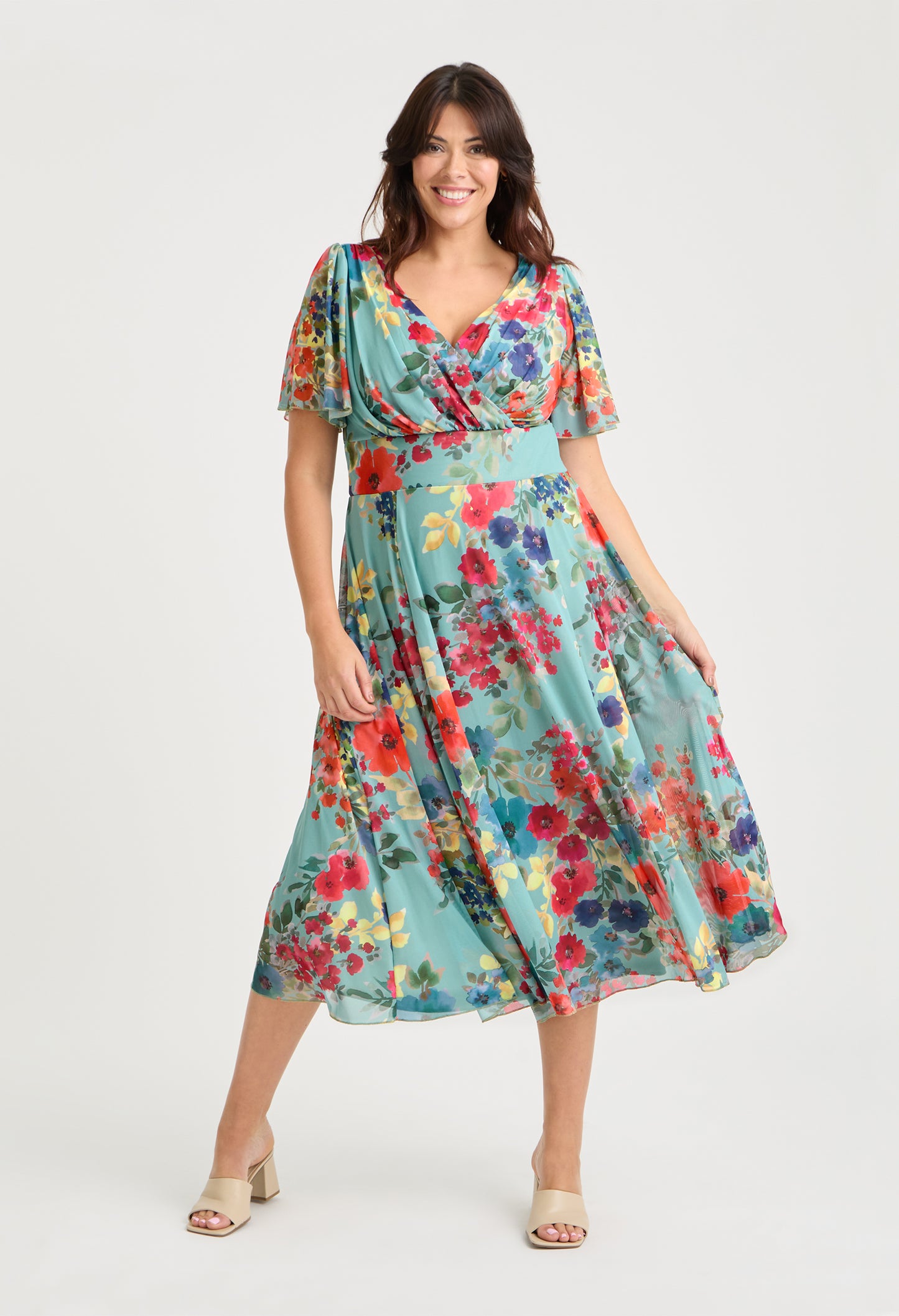 Victoria Angel Sleeve Mesh Midi Curve+ Dress