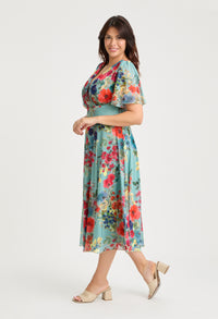 Victoria Angel Sleeve Mesh Midi Curve+ Dress