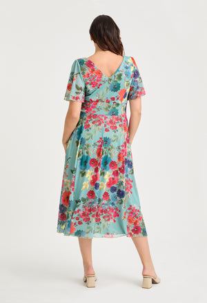 Victoria Angel Sleeve Mesh Midi Curve+ Dress