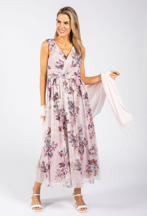 Sleeveless Floral Mesh Dress