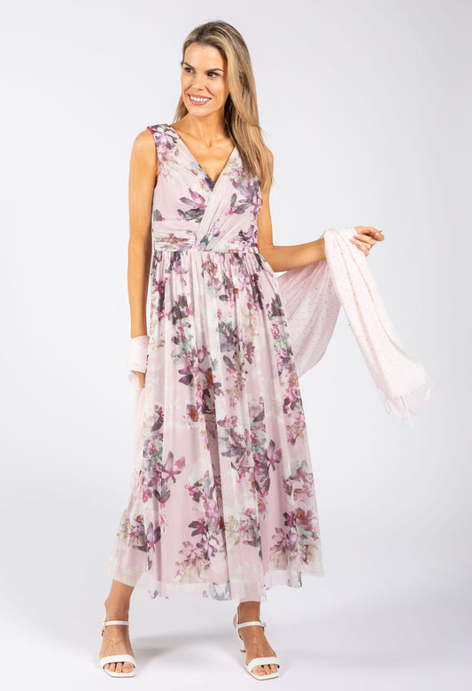 Sleeveless Floral Mesh Dress